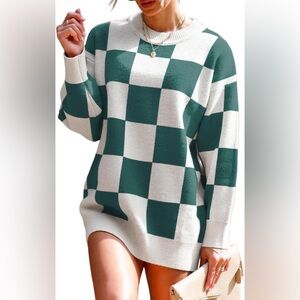 Dokotoo Womens Sweater Dress Crewneck Casual Checkered Long Sleeve Cable Knit